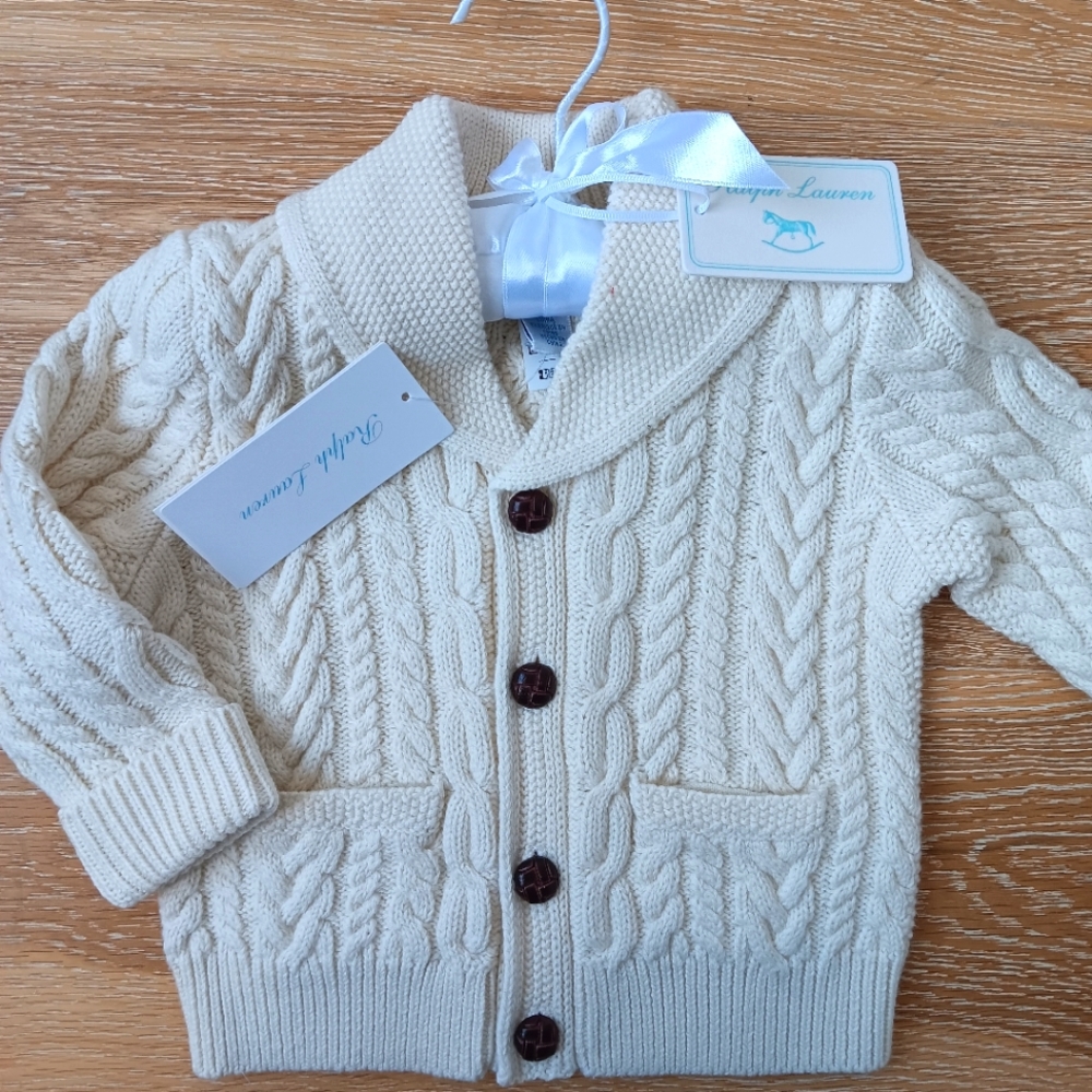 Ralph Lauren boys' Aran Knit Cotton Wool Cardigan